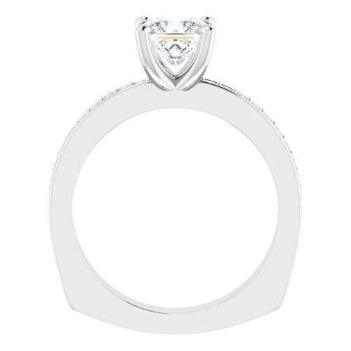 14K White Square Engagement Ring