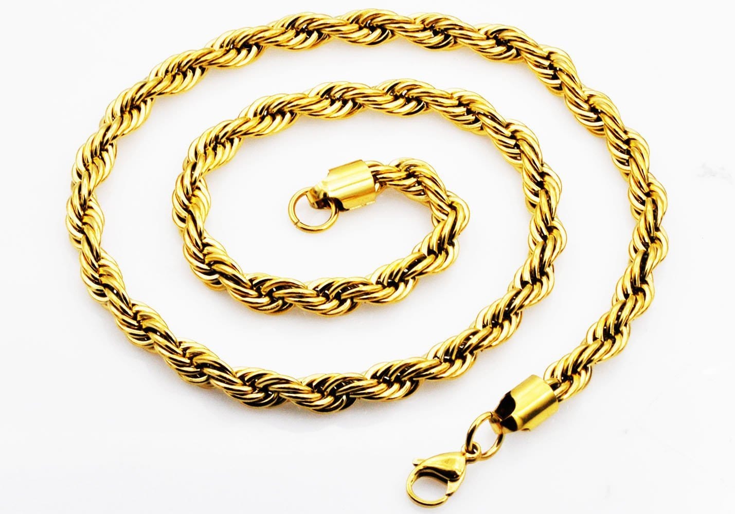 Mens Gold Stainless Steel Rope Chain Necklace BJS26NGG